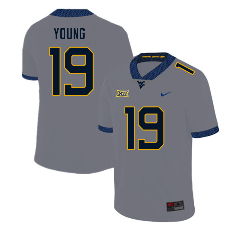 Men #19 Scottie Young West Virginia Mountaineers College Football Jerseys Sale-Gray